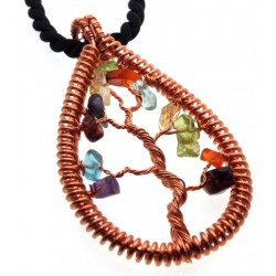 Chakra Gemstone Copper Tree of Life Pendant 07